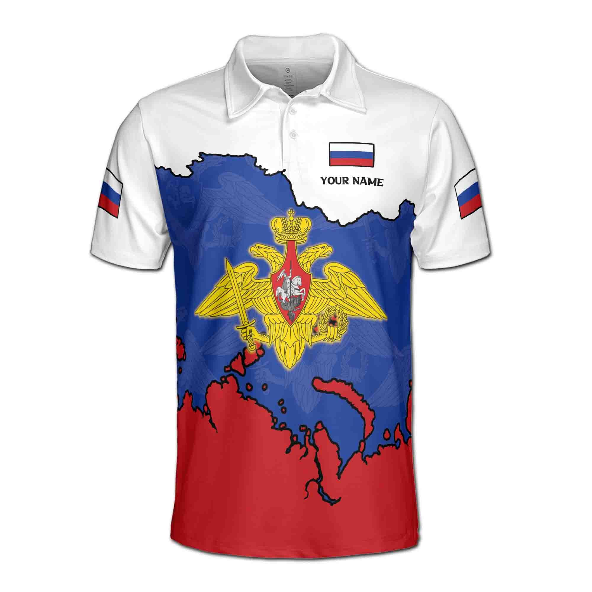 Alternative view of Personalizedize Name Russia Flag Coat of Arms White Blue Red 3D Men's Polo Shirt
