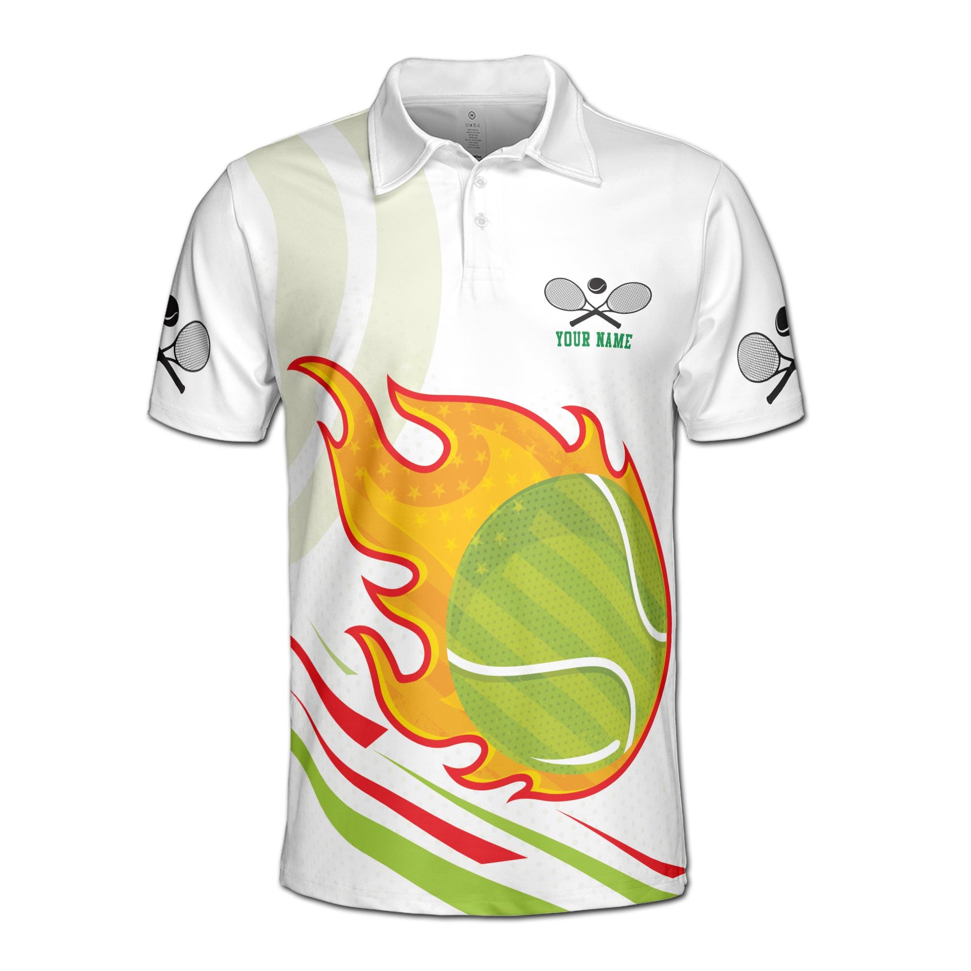 Alternative view of Personalizedize Name Tennis Ball Racket American Flag White 3D Men's Polo Shirt