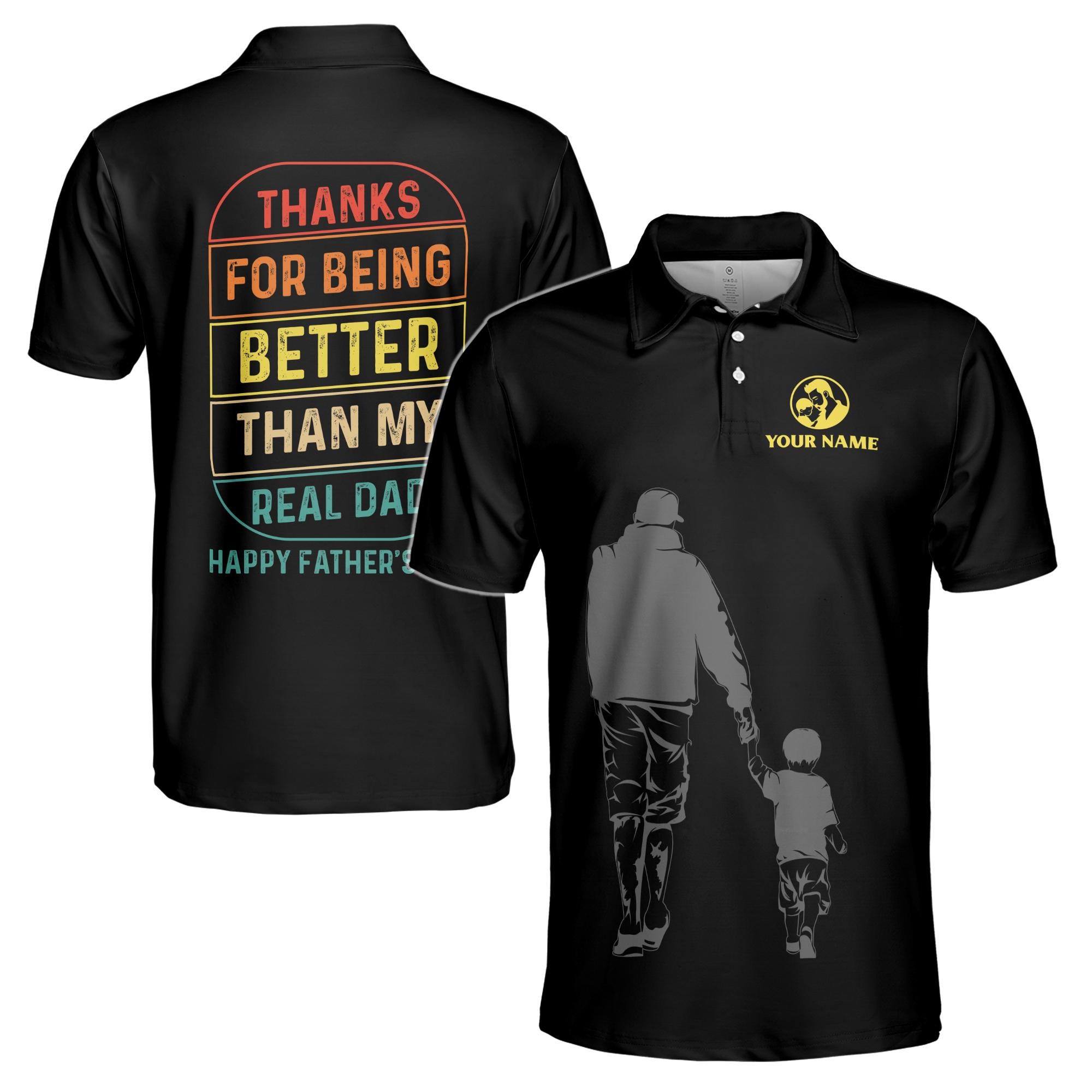 Personalizedize Name Thanks For Being Better Dad Black 3D Men's Polo Shirt
