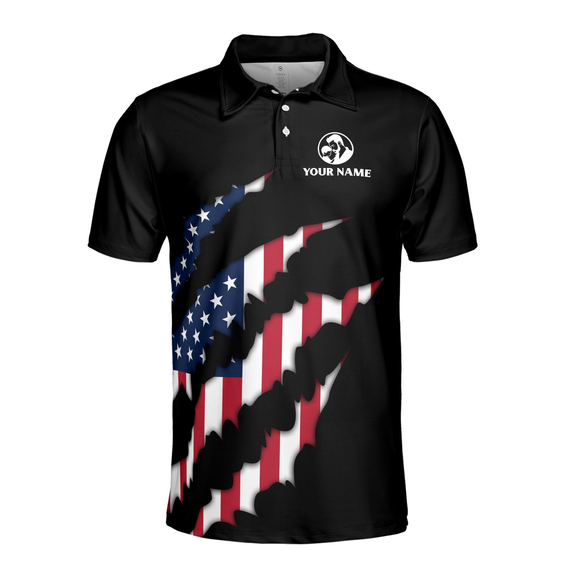 Alternative view of Personalizedize Name USA World's Best Dad Black 3D Men's Polo Shirt