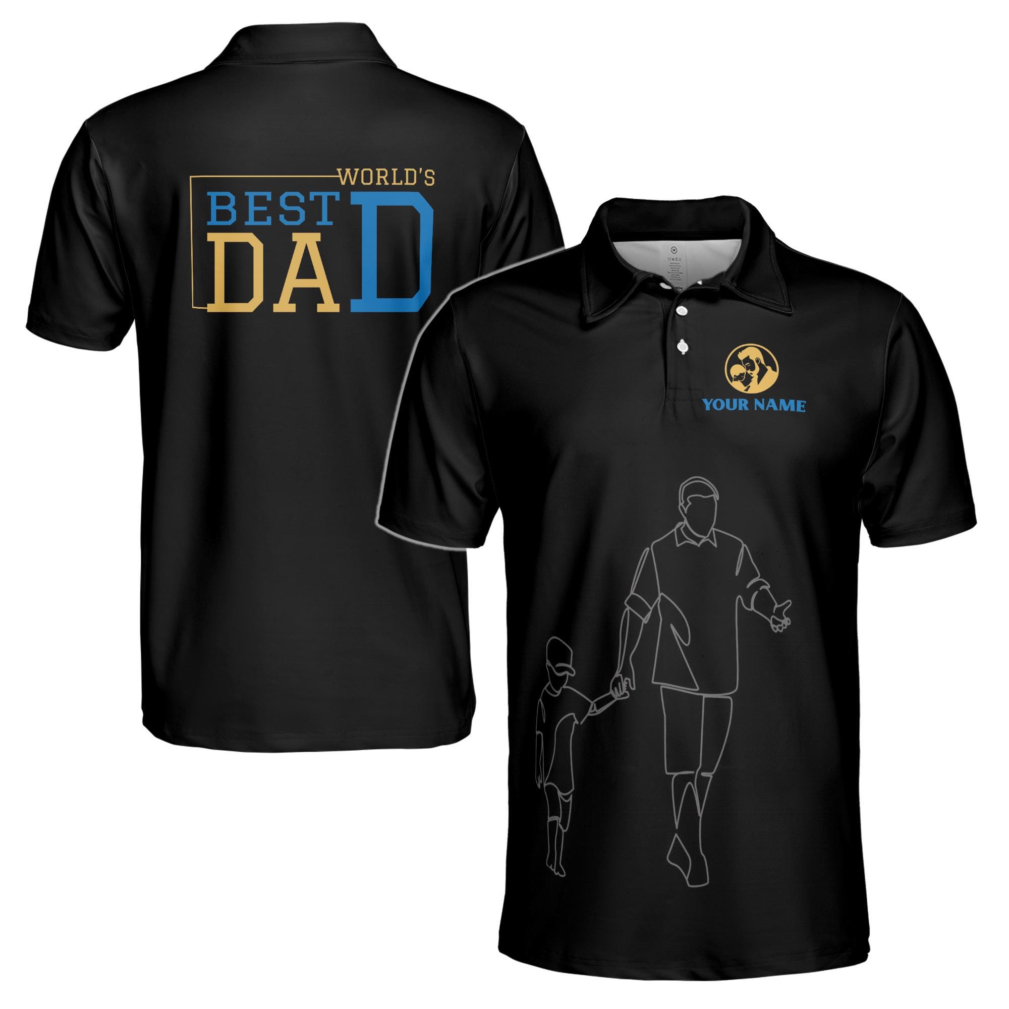Personalizedize Name World's Best Dad Black 3D Men's Polo Shirt