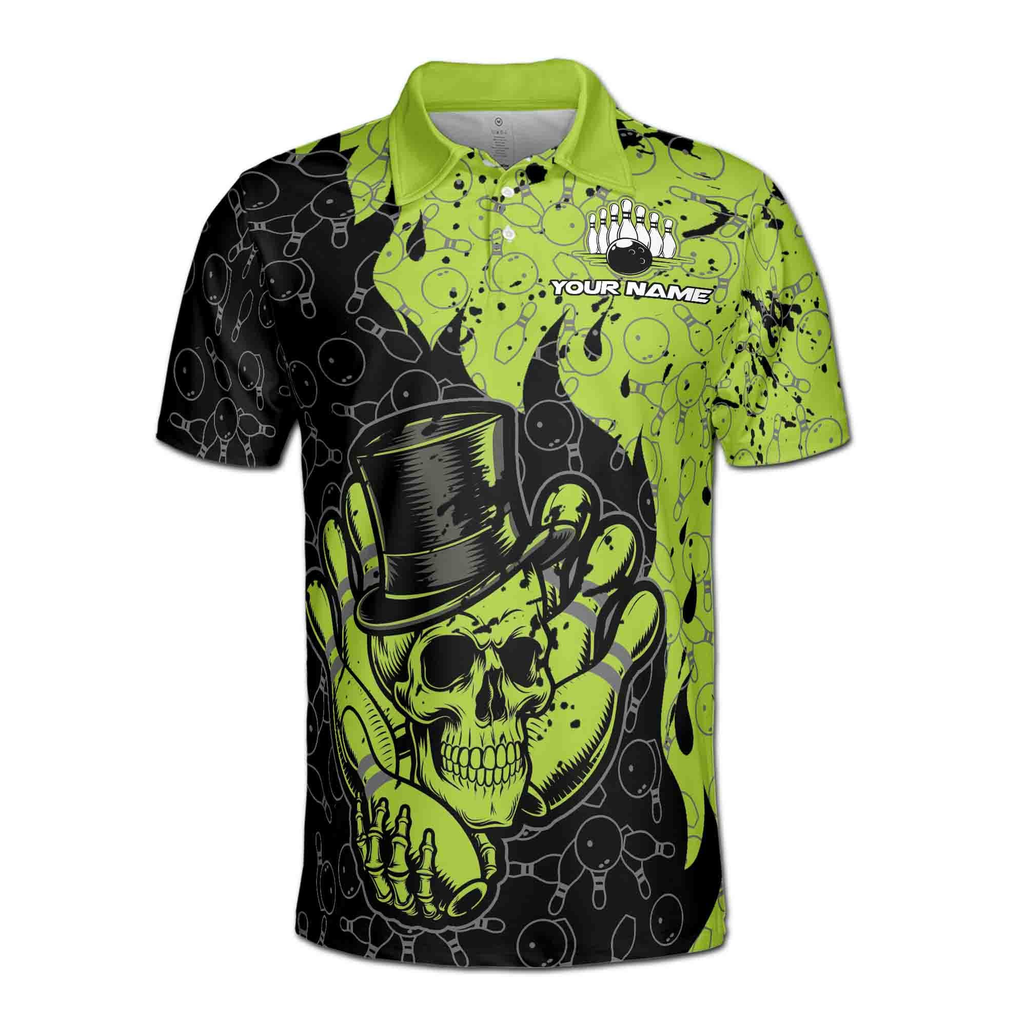 Alternative view of Personalizedized BowlingTeam Name Green Skull Gentlemen Men's Polo Shirt