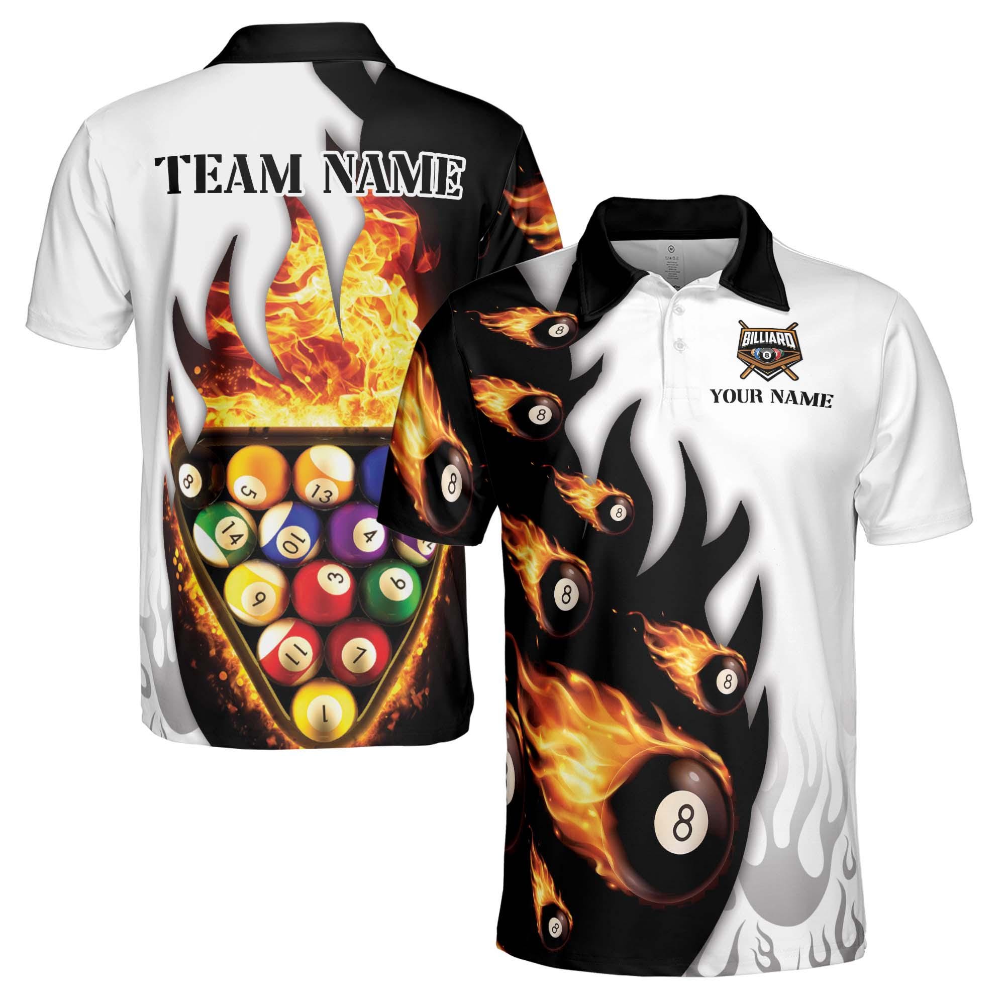 Personalizedized Flaming Billiard Team Name Men's Polo Shirt