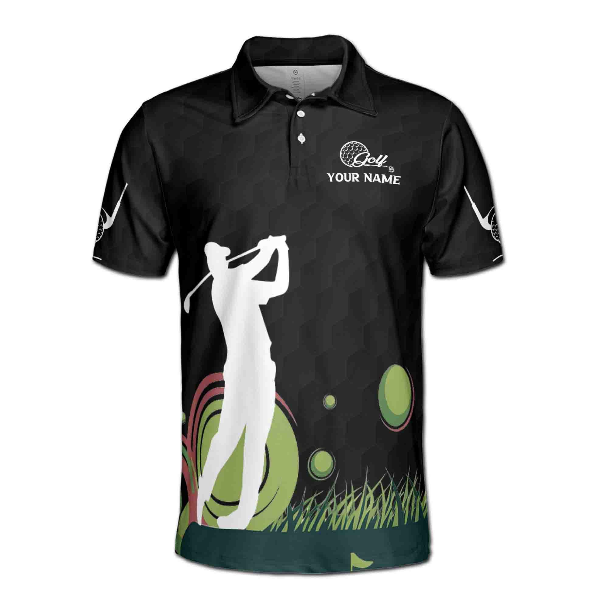 Personalizedized Golfer Silhouette Man Playing Golf Men's Polo Shirt