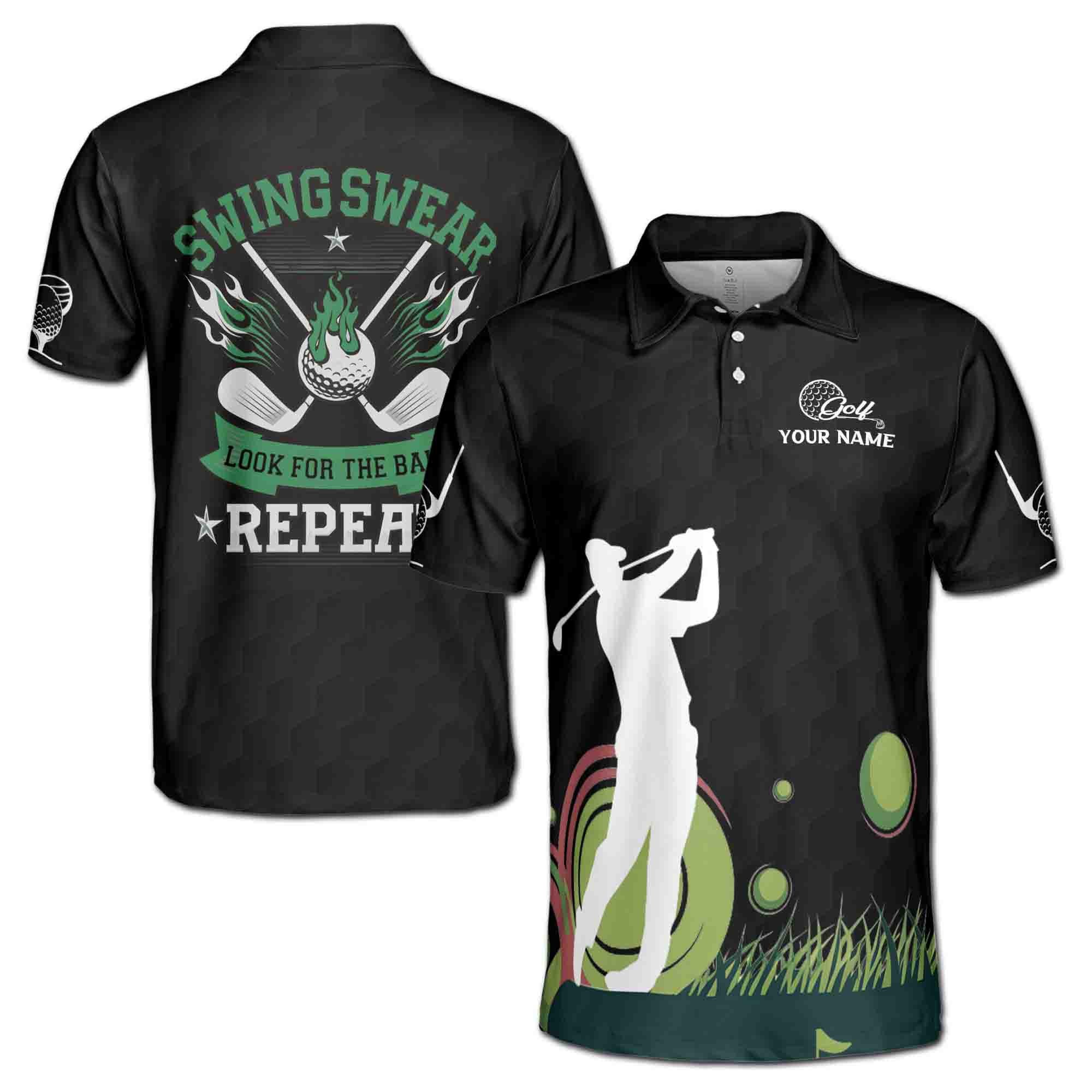 Alternative view of Personalizedized Golfer Silhouette Man Playing Golf Men's Polo Shirt