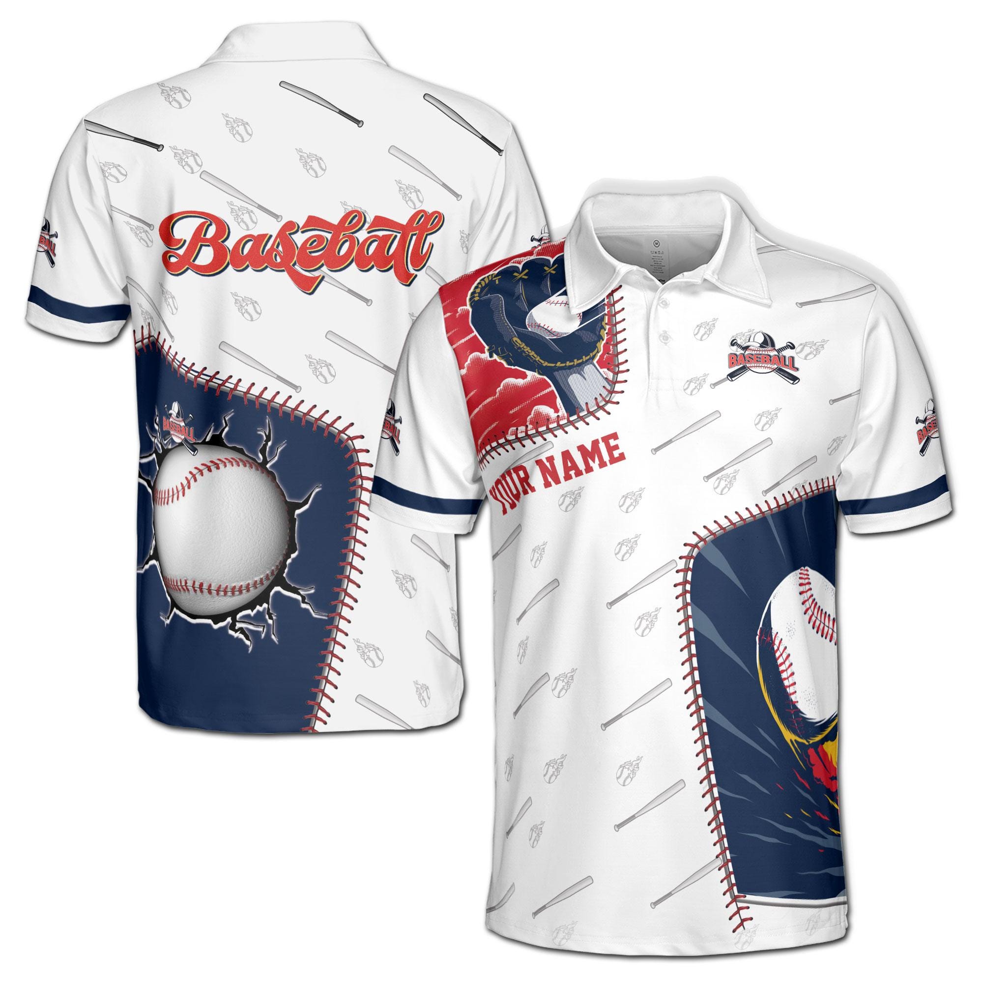 Alternative view of Personalizedized Name Baseball Player Baseball On Flame Men's Polo Shirt