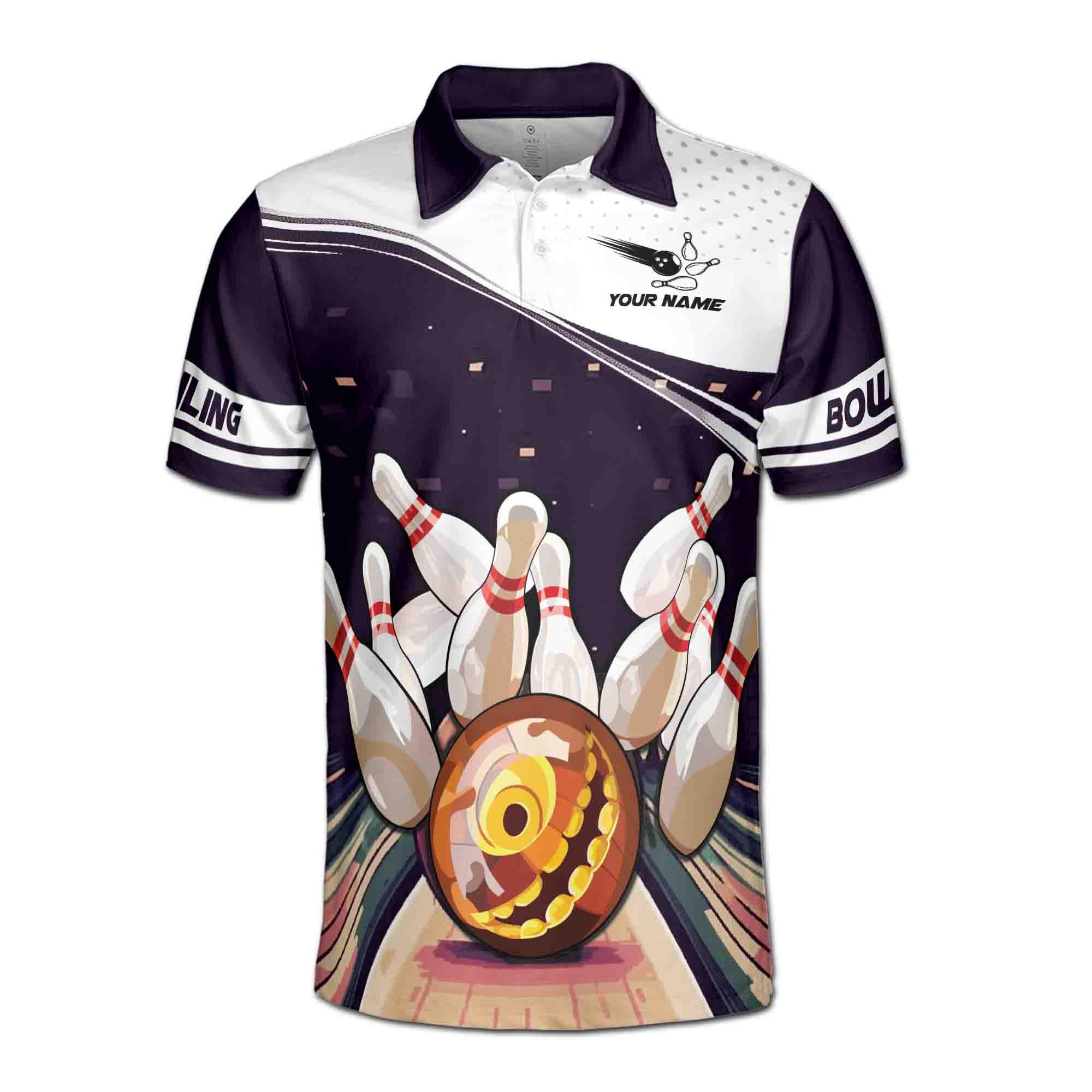 Alternative view of Personalizedized Name Funny Bowling Rolling Strike Men's Polo Shirt