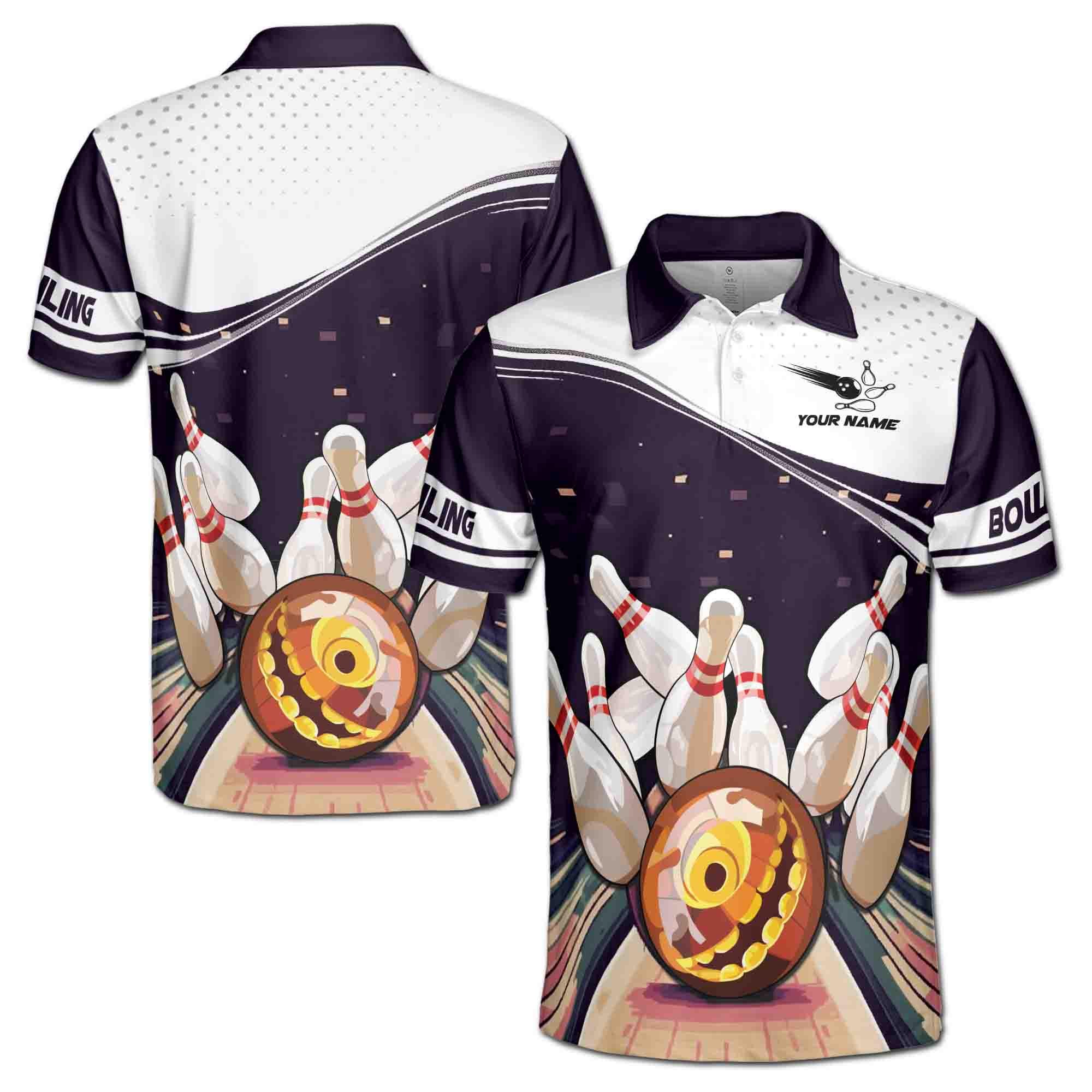 Personalizedized Name Funny Bowling Rolling Strike Men's Polo Shirt