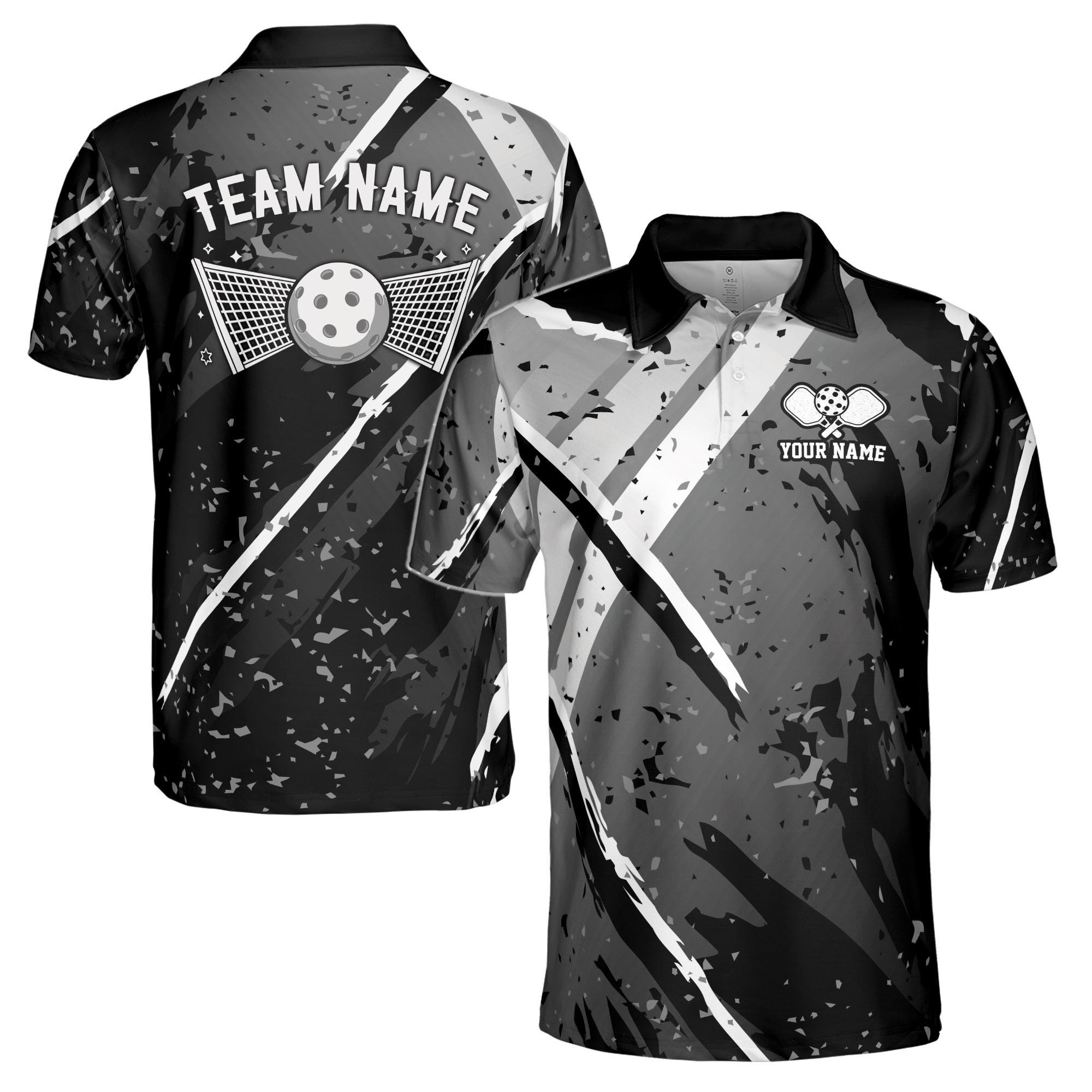 Personalizedized Name Grey Spatter Pickleball Team Play Men's Polo Shirt