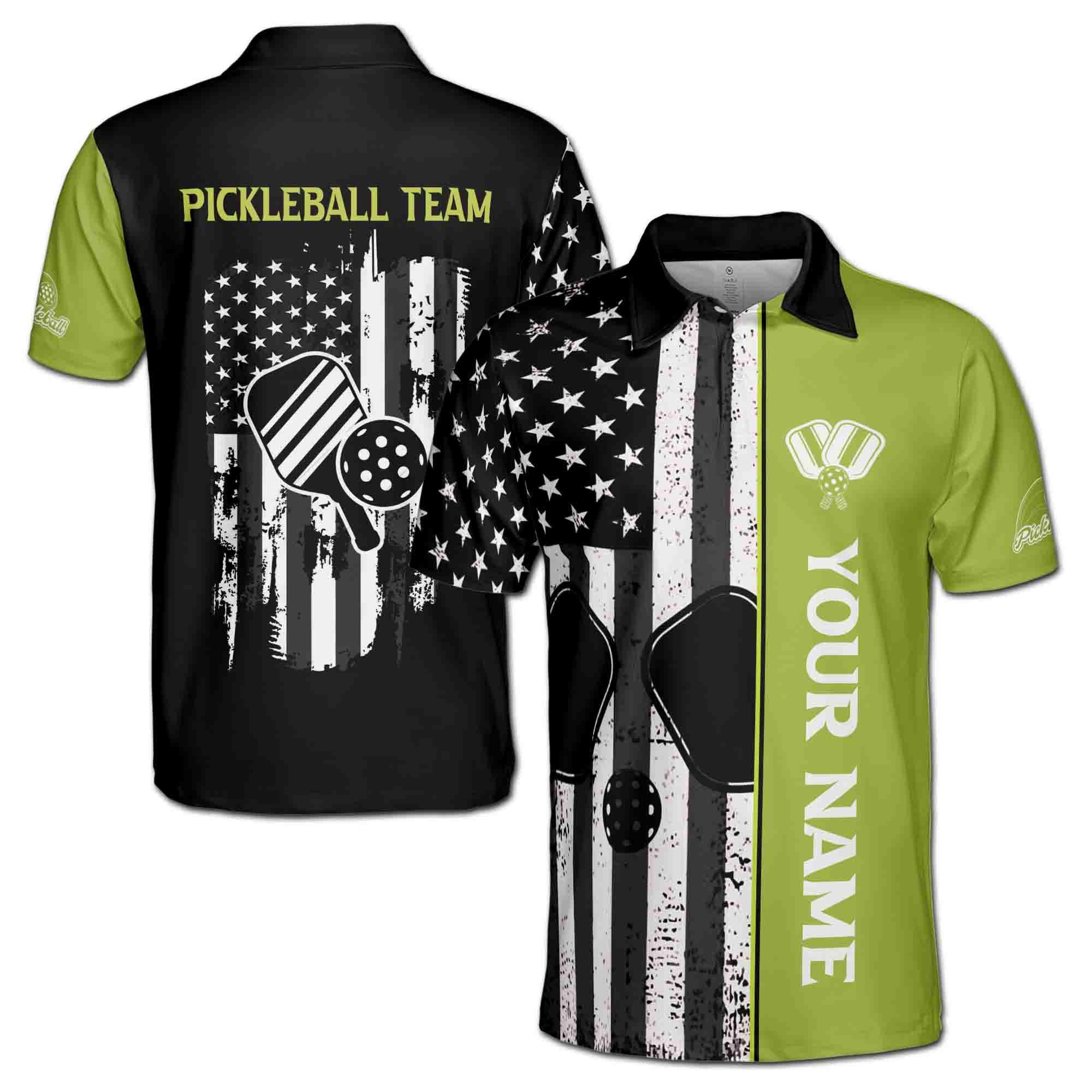 Personalizedized Name Pickleball Vintage America Flag Patriotic Men's Polo Shirt