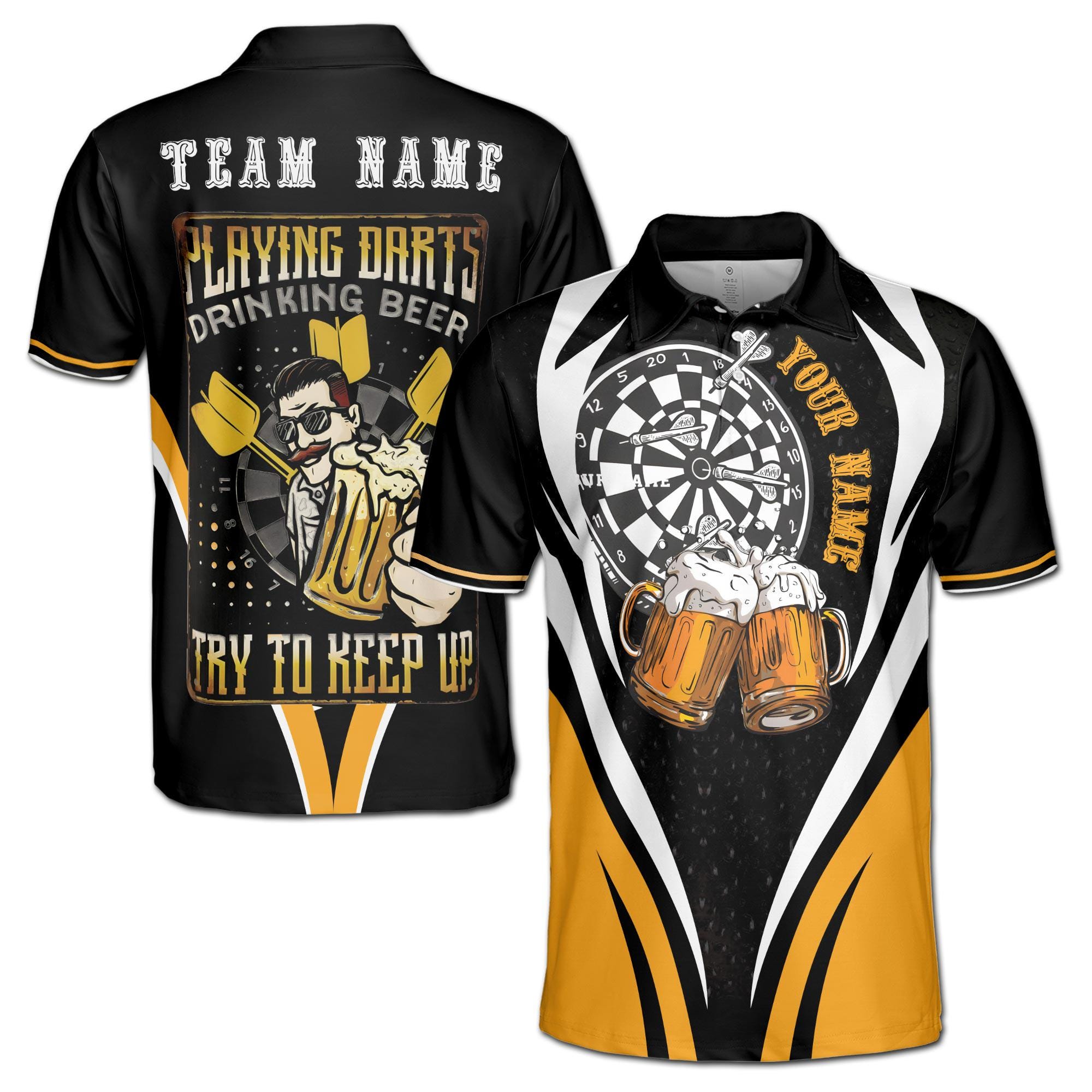 Personalizedized Try To Keep Up Playing Darts Drinking Beer Men's Polo Shirt