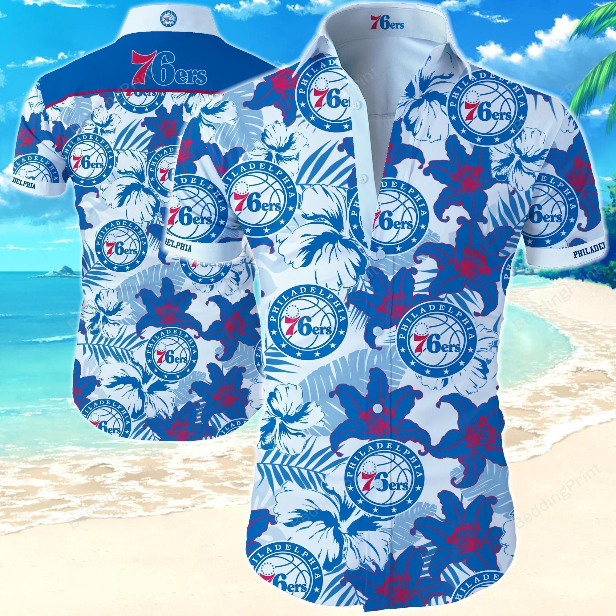 Philadelphia 76ers Hawaiian Shirt Tropical Aloha Button Up