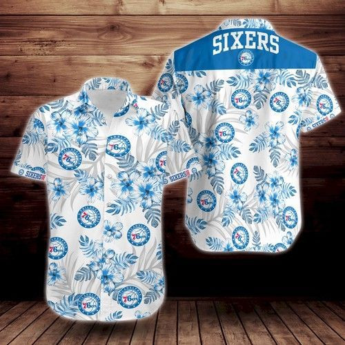 Philadelphia 76ers Tropical Flower Hawaiian Shirt Tropical Aloha Button Up