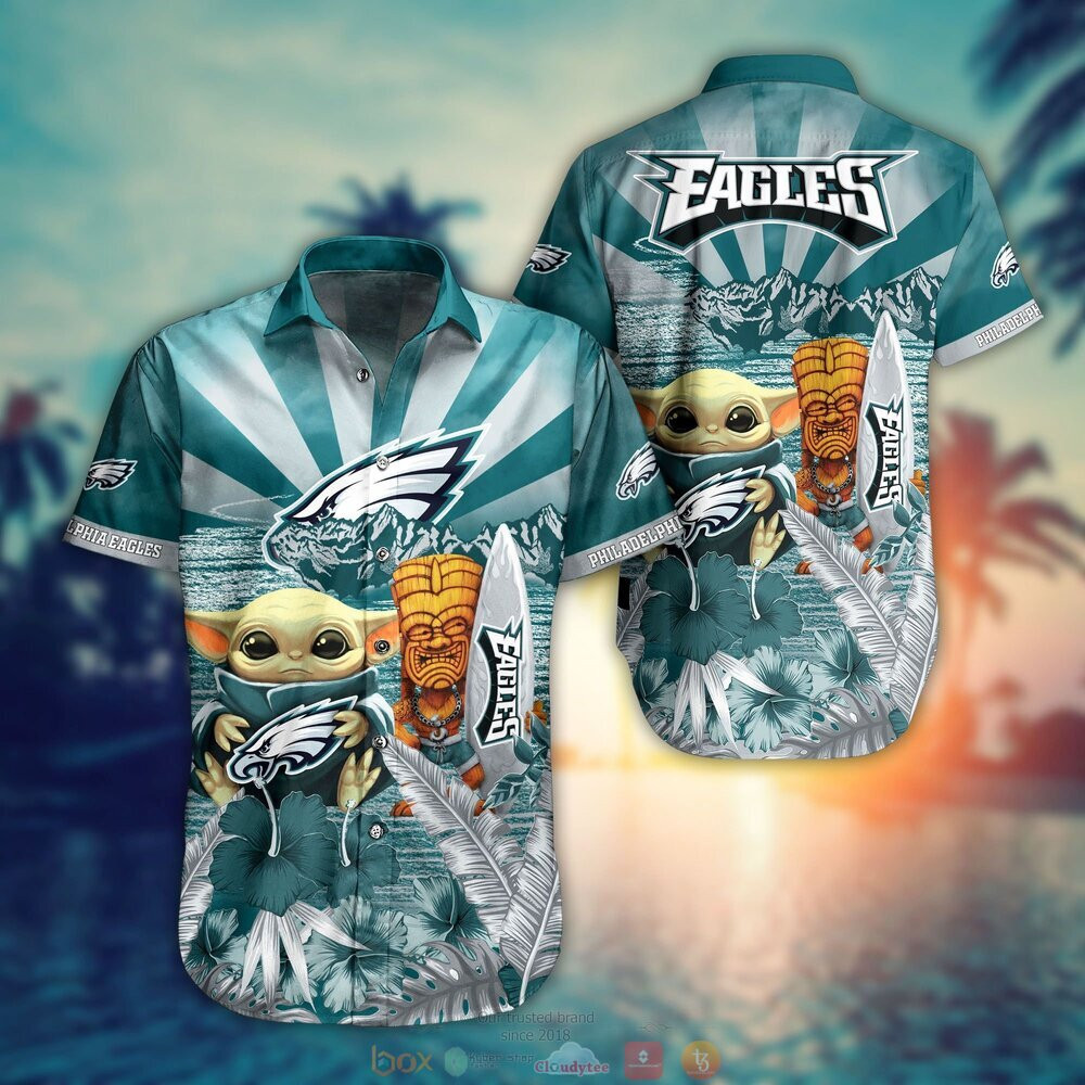 Philadelphia Eagles Baby Yoda Hawaiian Shirt Tropical Aloha Button Up