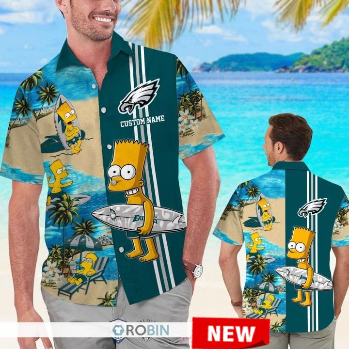 Philadelphia Eagles Bart Simpson Hawaiian Shirt Tropical Aloha Button Up