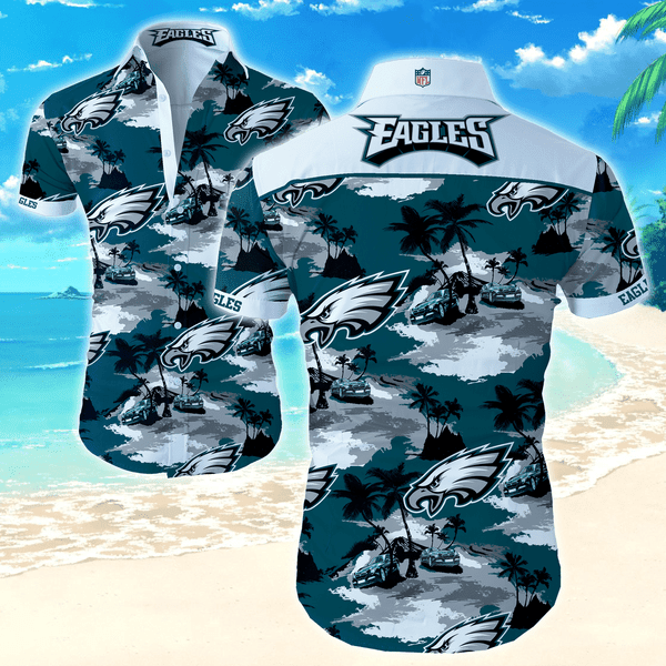 Philadelphia Eagles Beach Pattern Hawaiian Shirt Tropical Aloha Button Up