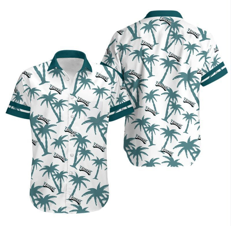 Philadelphia Eagles Coconut Tree Hawaiian Shirt Tropical Aloha Button Up