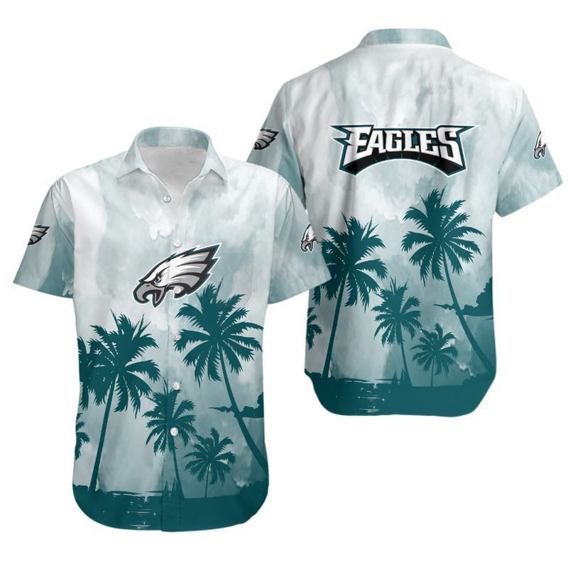 Philadelphia Eagles Coconut Trees Hawaiian Shirt Tropical Aloha Button Up