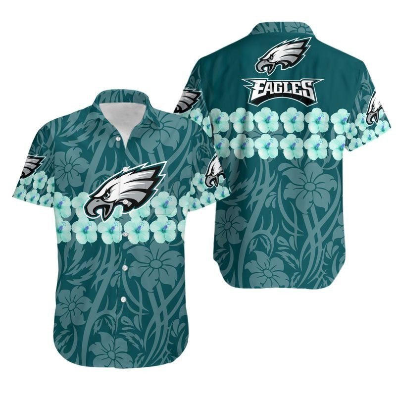 Philadelphia Eagles Flower And Logo Hawaiian Shirt Tropical Aloha Button Up