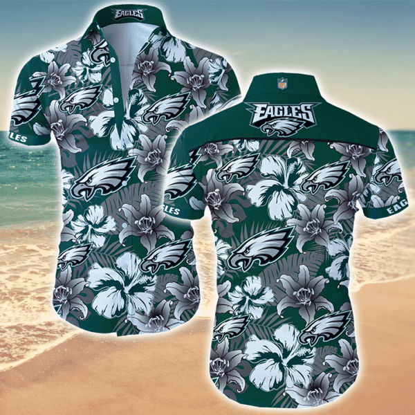 Philadelphia Eagles Football Hawaiian Shirt Tropical Aloha Button Up