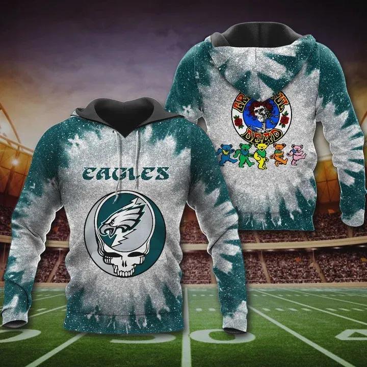 Philadelphia Eagles Grateful Dead Skull NFL 3D All Over Print Hoodie