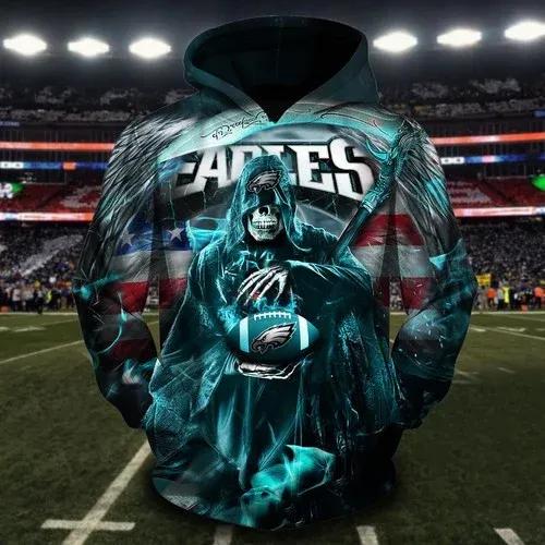 Philadelphia Eagles Grimm Reaper And Sudden Death Custom NFL 3D All Over Print Hoodie
