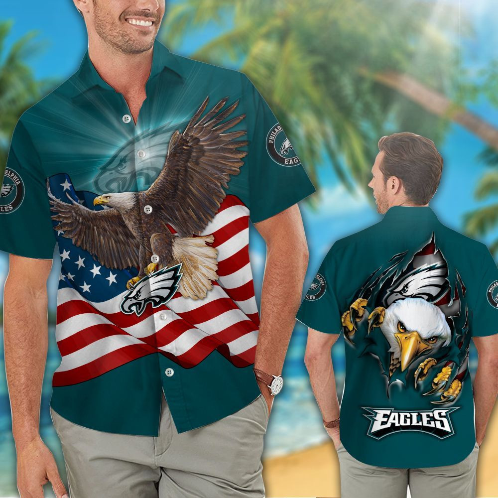 Philadelphia Eagles Hawaiian Shirt Tropical Aloha Button Up