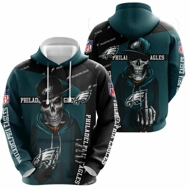 Philadelphia Eagles Hip Hop Skull NFL 3D All Over Print Hoodie
