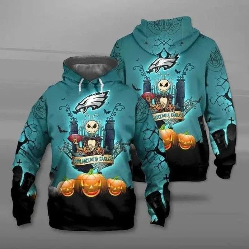 Philadelphia Eagles Jack Skellington Halloween NFL 3D All Over Print Hoodie