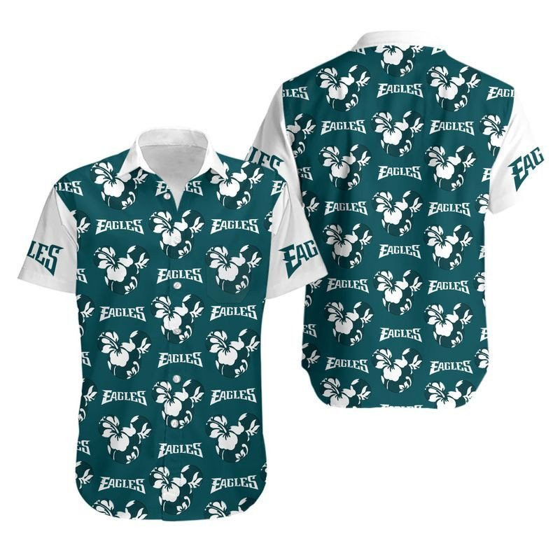 Philadelphia Eagles Mickey And Flowers Hawaiian Shirt Tropical Aloha Button Up