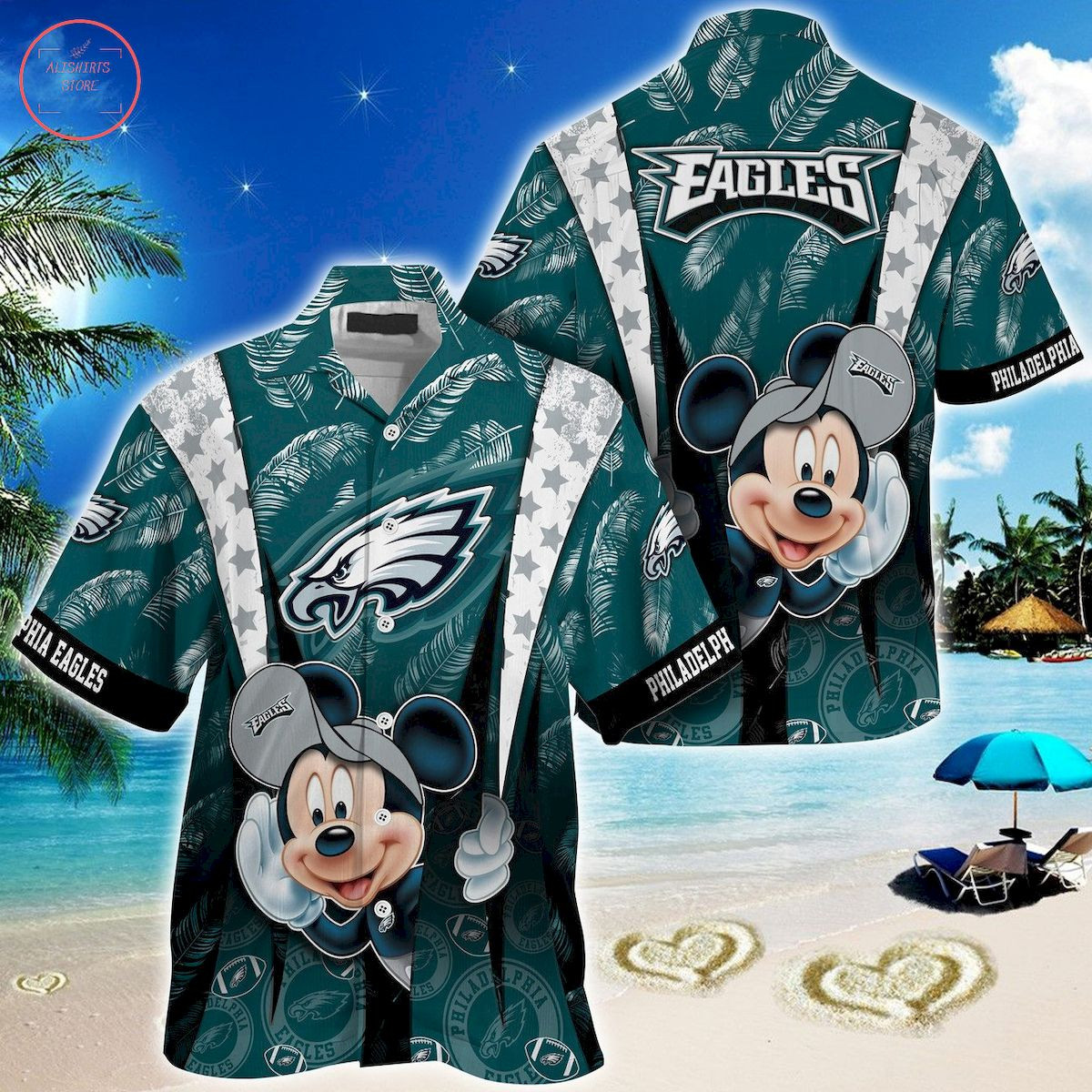 Philadelphia Eagles Mickey Mouse Ball Hawaiian Shirt Tropical Aloha Button Up