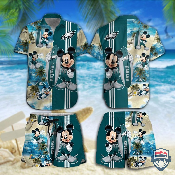 Philadelphia Eagles Mickey Mouse Hawaiian Shirt Tropical Aloha Button Up