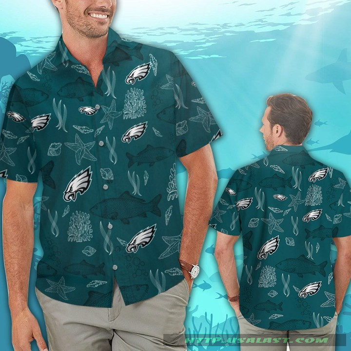 Philadelphia Eagles Ocean Fishes Hawaiian Shirt Tropical Aloha Button Up