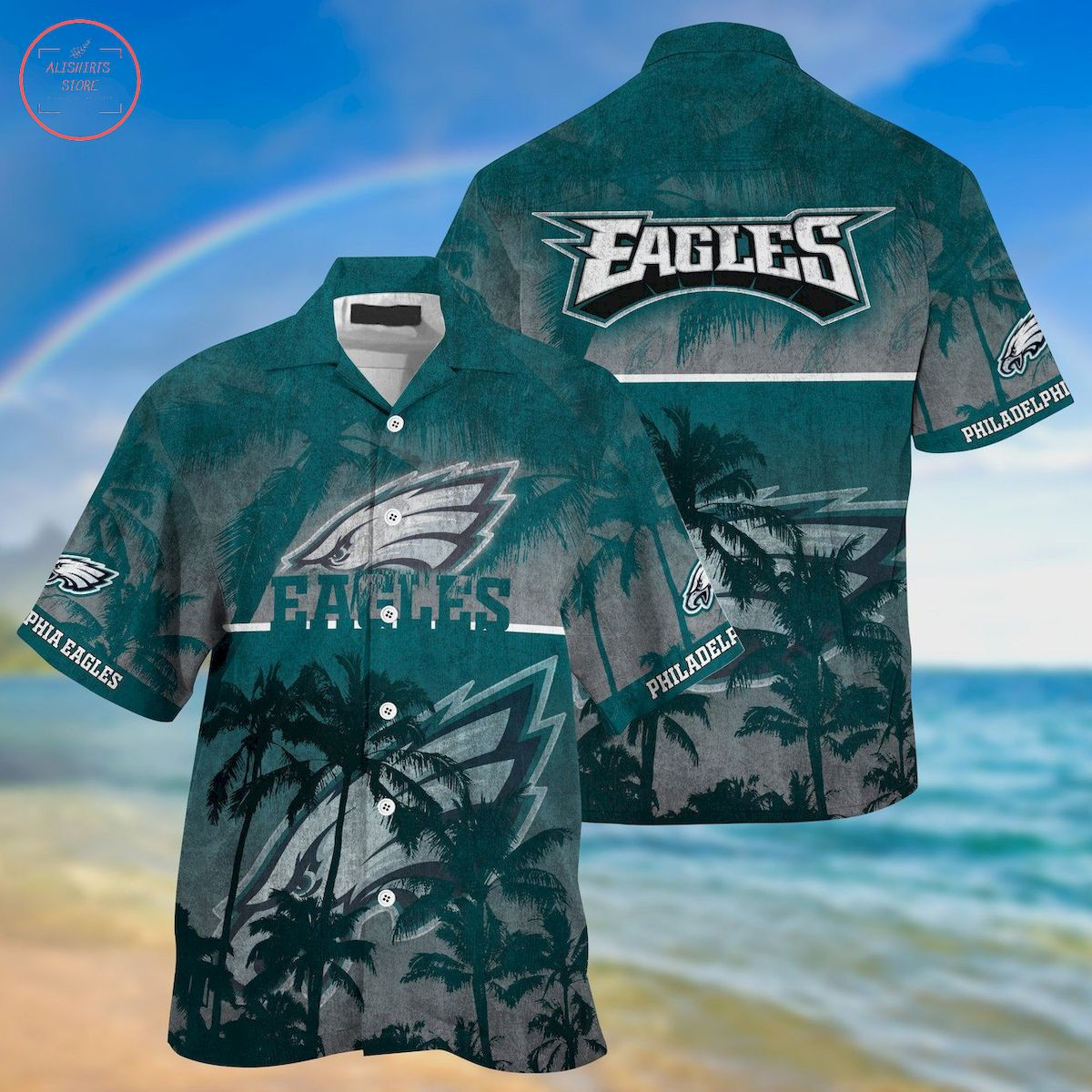 Philadelphia Eagles Palm Hawaiian Shirt Tropical Aloha Button Up