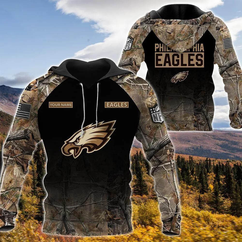 Philadelphia Eagles Personalized Hunting Camo NFL 3D All Over Print Hoodie