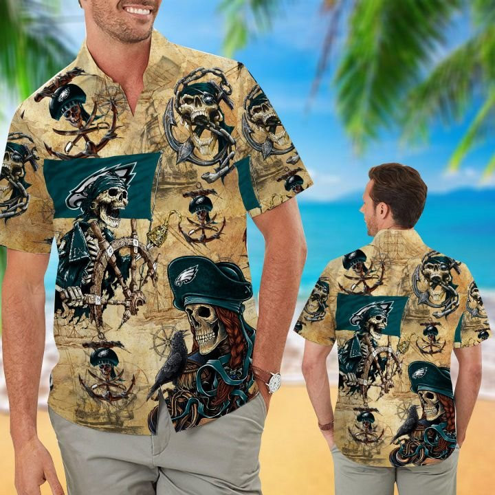 Philadelphia Eagles Pirates Hawaiian Shirt Tropical Aloha Button Up