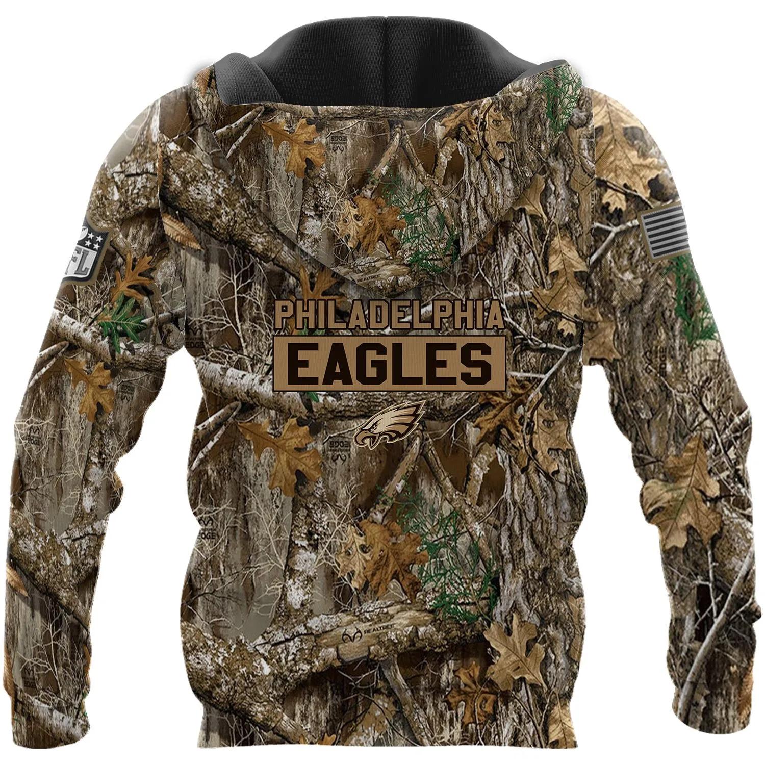 Alternative view of Philadelphia Eagles Realtree Hunting Camo NFL 3D All Over Print Hoodie