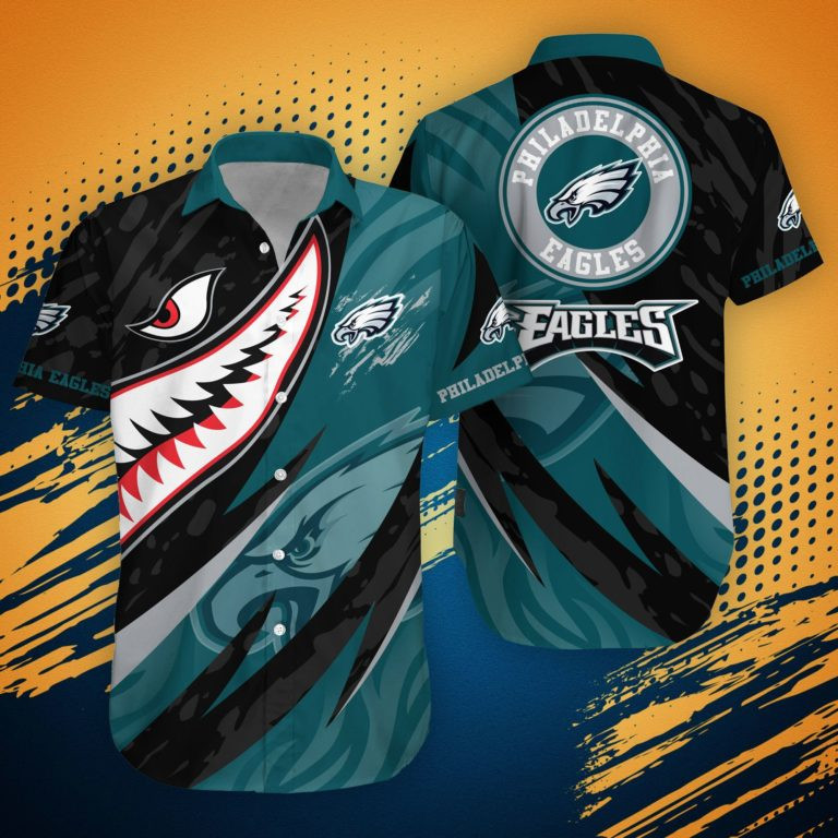 Philadelphia Eagles Shark Summer Hawaiian Shirt Tropical Aloha Button Up