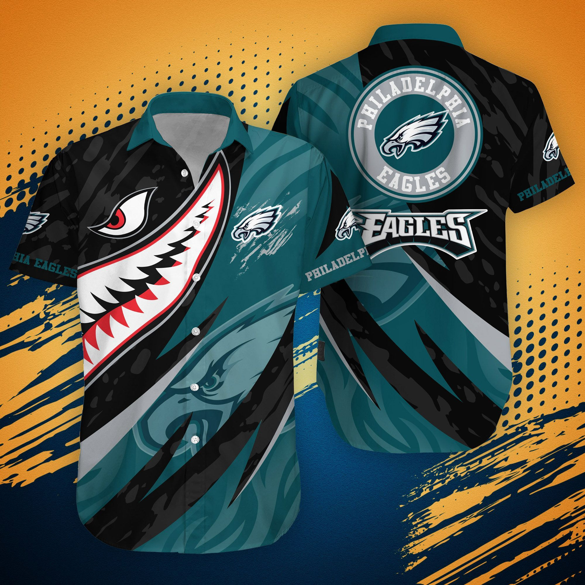 Philadelphia Eagles Shark Summer Style Hawaiian Shirt Tropical Aloha Button Up