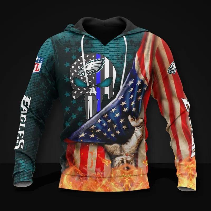 Philadelphia Eagles Skull American Flag NFL 3D All Over Print Hoodie