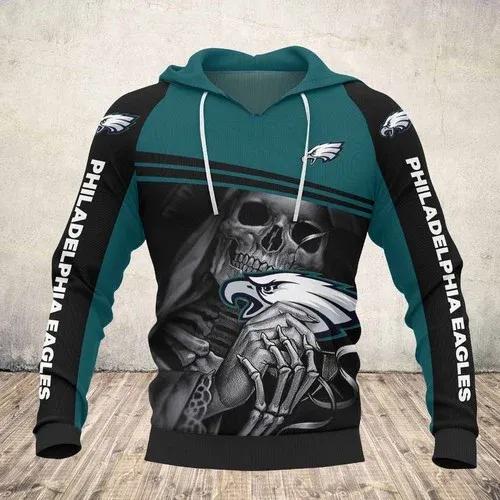 Philadelphia Eagles Skull Death NFL 3D All Over Print Hoodie