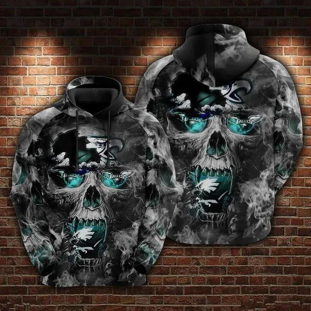Philadelphia Eagles Skull NFL 3D All Over Print Hoodie