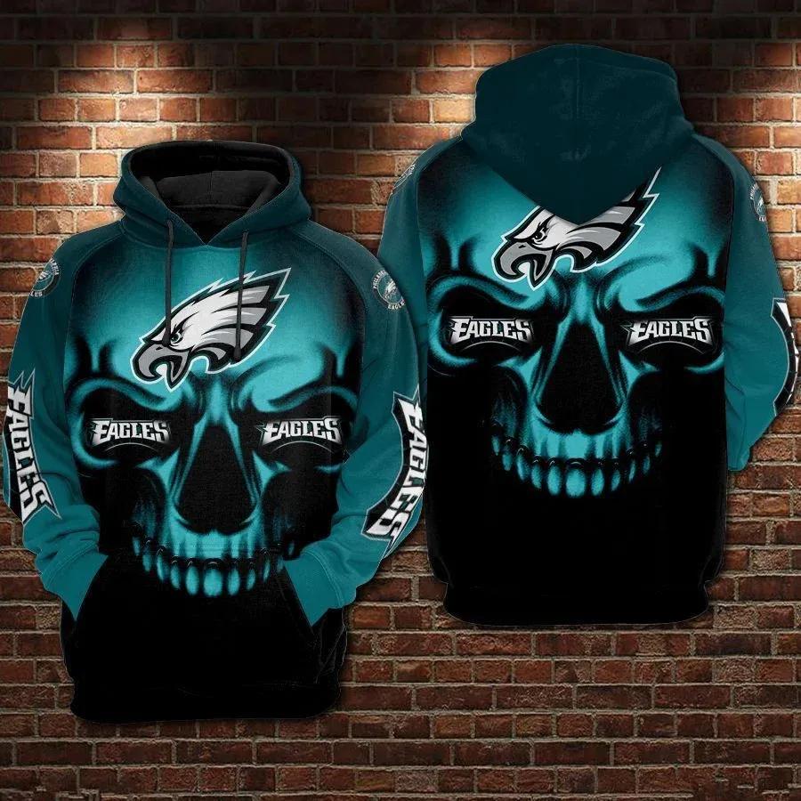 Philadelphia Eagles Skull NFL3D All Over Print Hoodie
