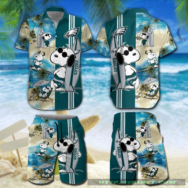 Philadelphia Eagles Snoopy Surfing Hawaiian Shirt Tropical Aloha Button Up