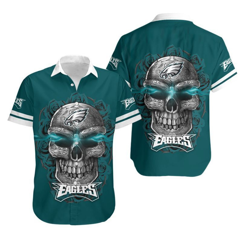 Philadelphia Eagles Sugar Skull Hawaiian Shirt Tropical Aloha Button Up