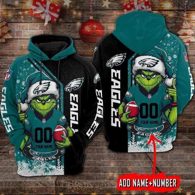 Philadelphia Eagles Yoda Personalized ChristmasNFL 3D All Over Print Hoodie