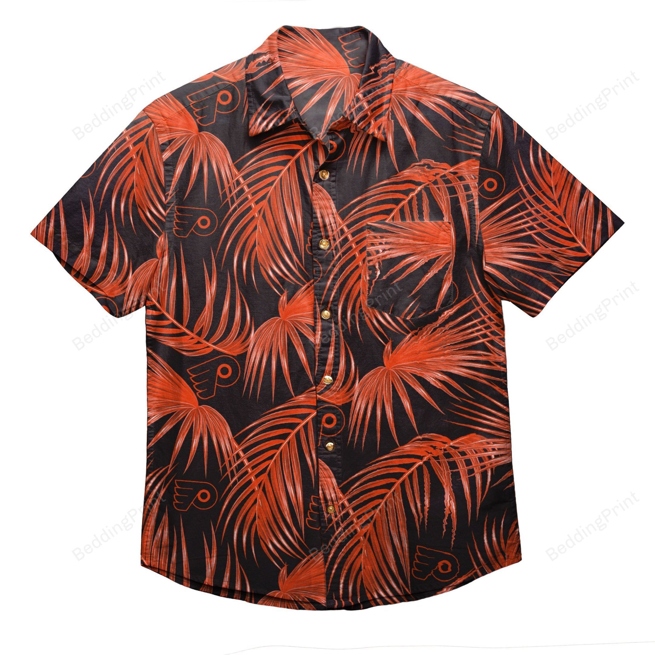 Philadelphia Flyers Nhl Mens Hawaiian Shirt Tropical Aloha Button Up