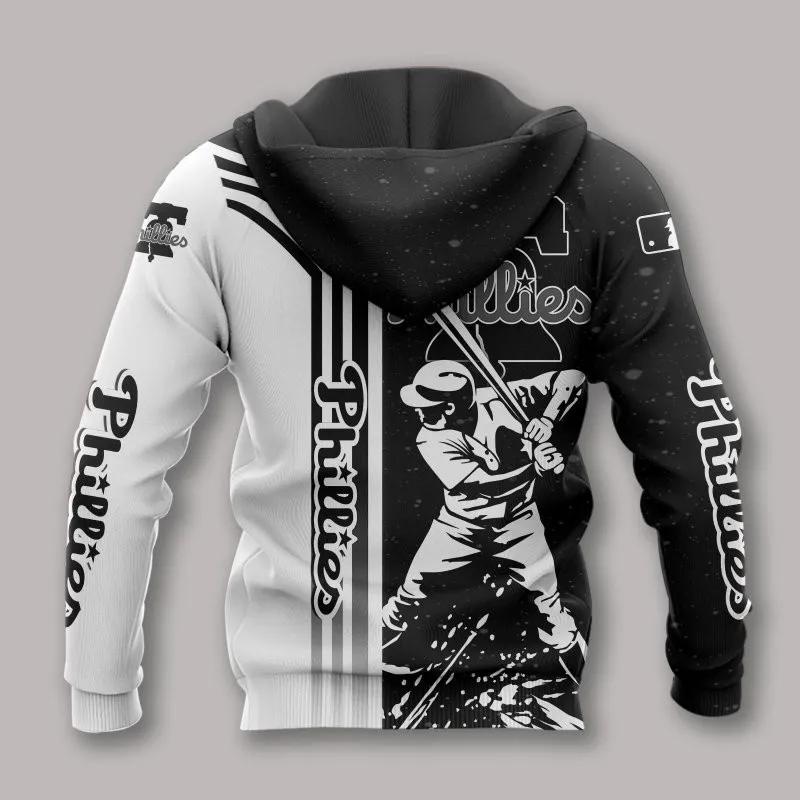 Alternative view of Philadelphia Phillies Black And White MLB All Over Print Hoodie