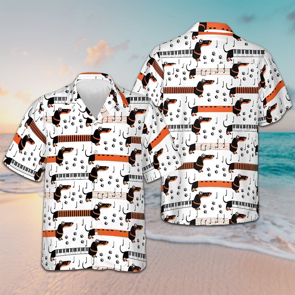 Piano Dachshund Dogs Hawaiian Shirt Dog Lover Funny Button Down Shirt Summer Presents
