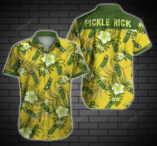 Pickle Rick Hawaiian Shirt Tropical Aloha Button Up